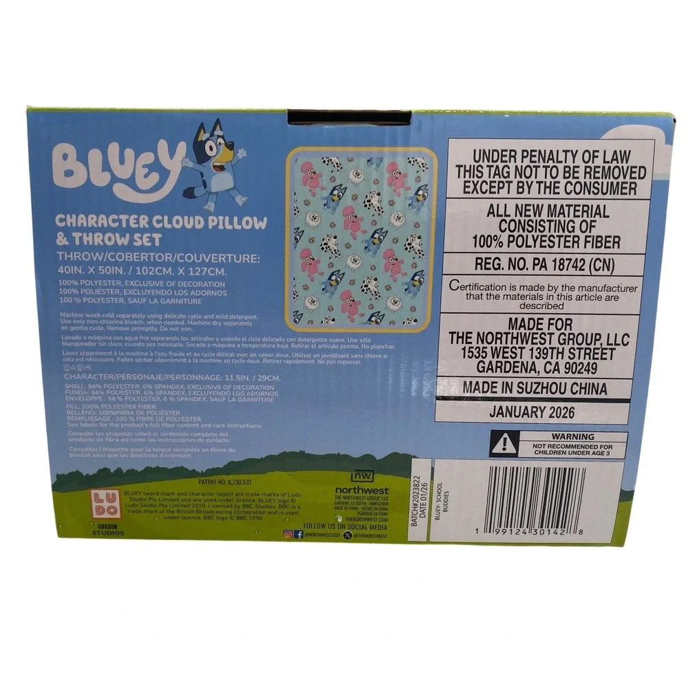 Bluey Character Cloud Pillow and Throw Set Blue Fleece Blanket 40x50 Northwest